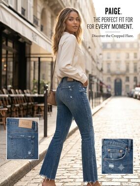 PAIGE Cropped Flare Jeans in Medium Blue